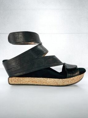 Modzori Reversible Black Strappy Low Wedge Ankle Strap Sandals